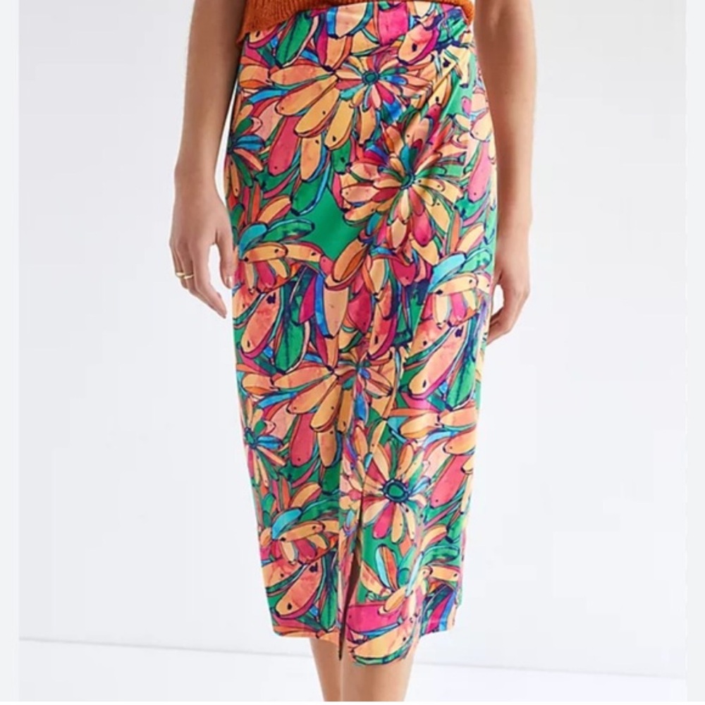 NWOT FARM RIO For Anthropologie Getaway Midi Skirt in Tropical Print